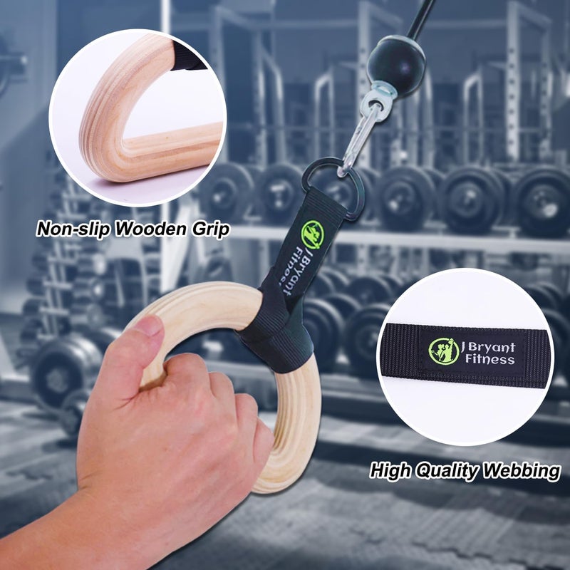 J Bryant Fitness Wooden Gymnastic Rings - Pull Up Grips & LAT Pull Down Gym Handles Design, Sturdy Webbing Straps with D-Rings, Pilates, Strength Training, and Portable Fitness - Includes Carry Bag - Image 4